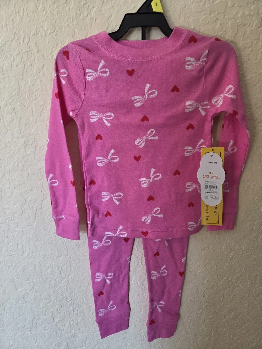 wonder nation Pink Bow & Heart Kids Pajama Set